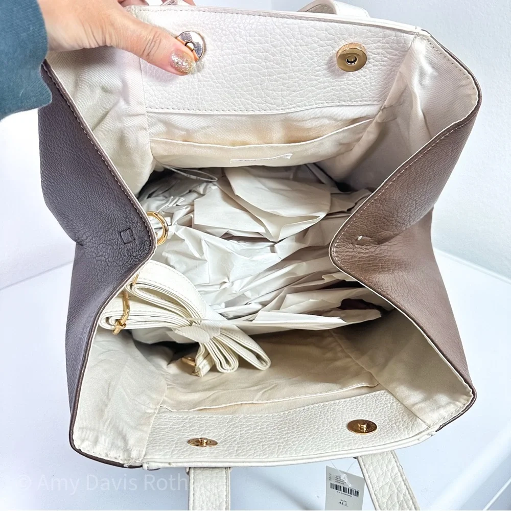 Anthropologie Two Tone Satchel in Cream NWT